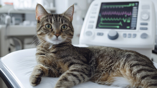 Gato con monitor de signos vitales en Vetcenter Rancagua